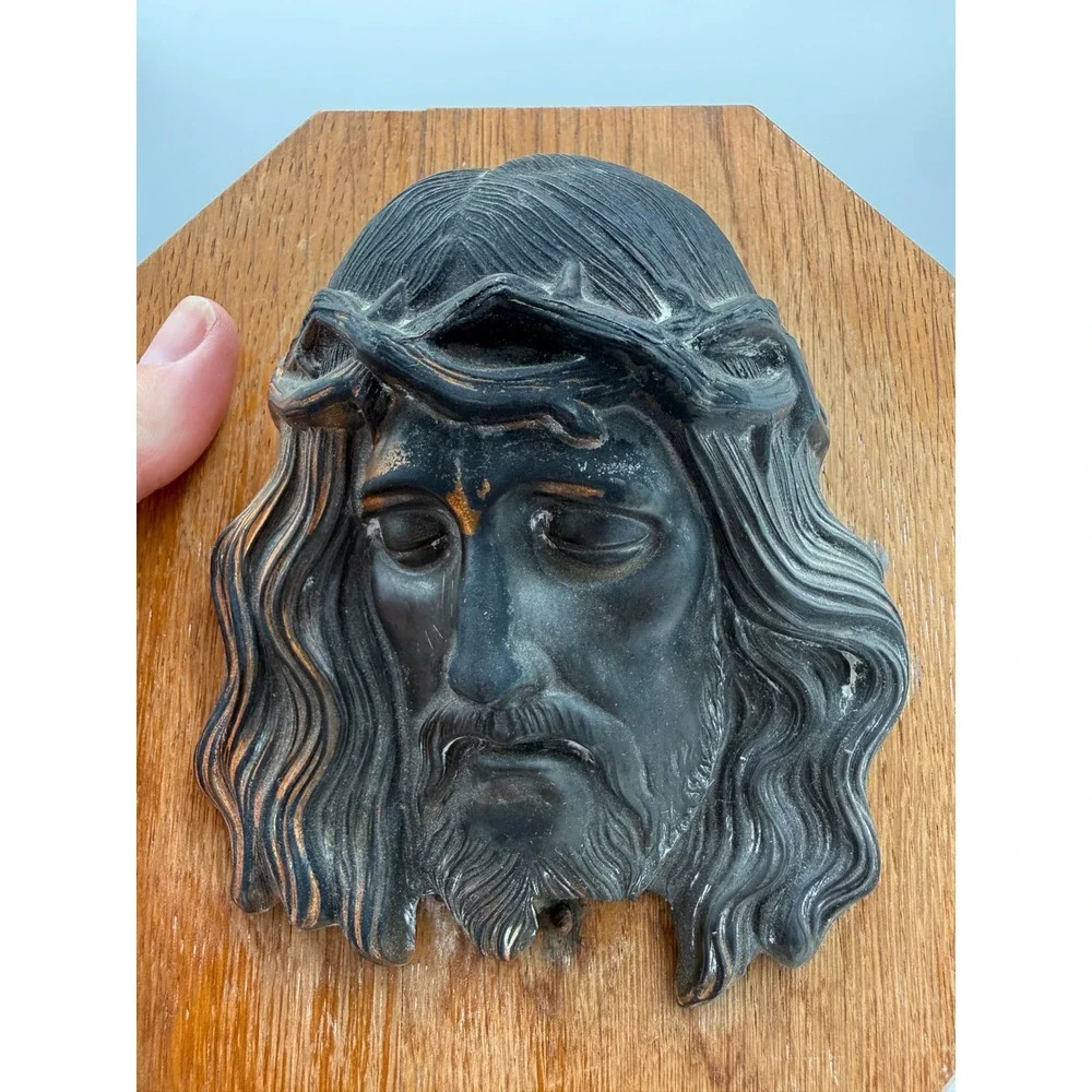 Jesus‎ Wall Plaque Religious Brown Metal Relief Wood Octagon Decor 7